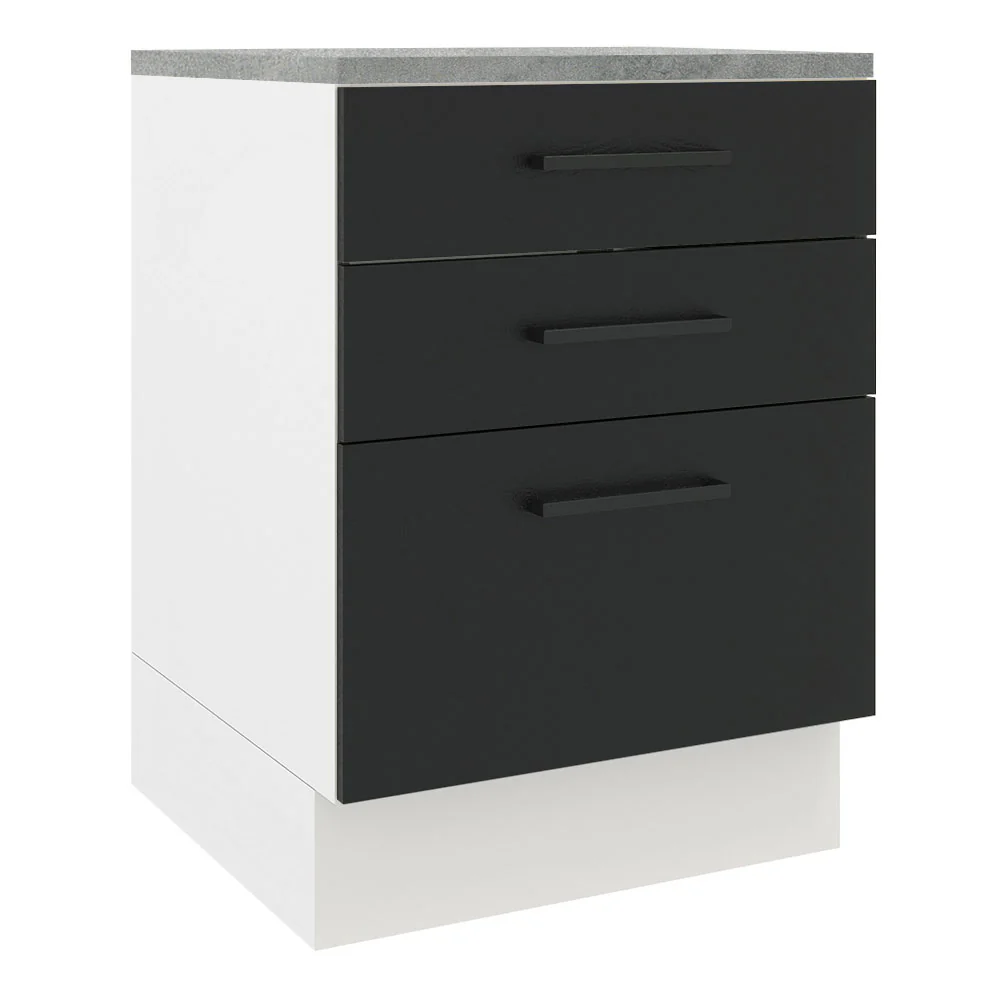 Balcão Madesa Agata 60 cm 3 Gavetas Branco/Preto