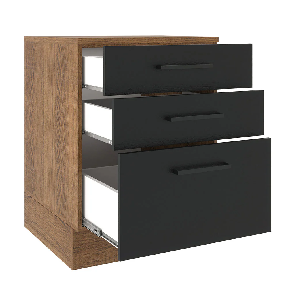 Balcão Madesa Agata 60 cm 3 Gavetas Rustic/Preto - Image 3