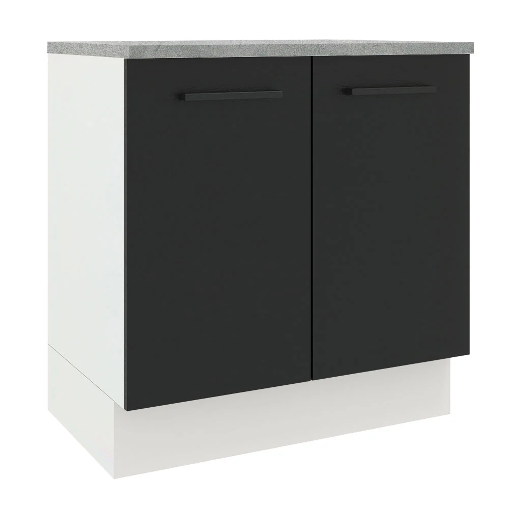 Balcão Madesa Agata 80 x 60 cm 2 Portas (Com Tampo) Branco/Preto