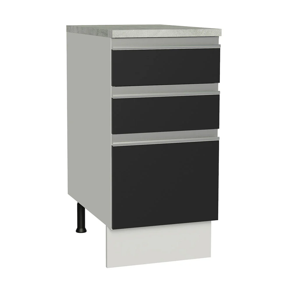 Balcão Madesa Glamy 40 x 60 cm 3 Gavetas (Com Tampo) Branco/Preto