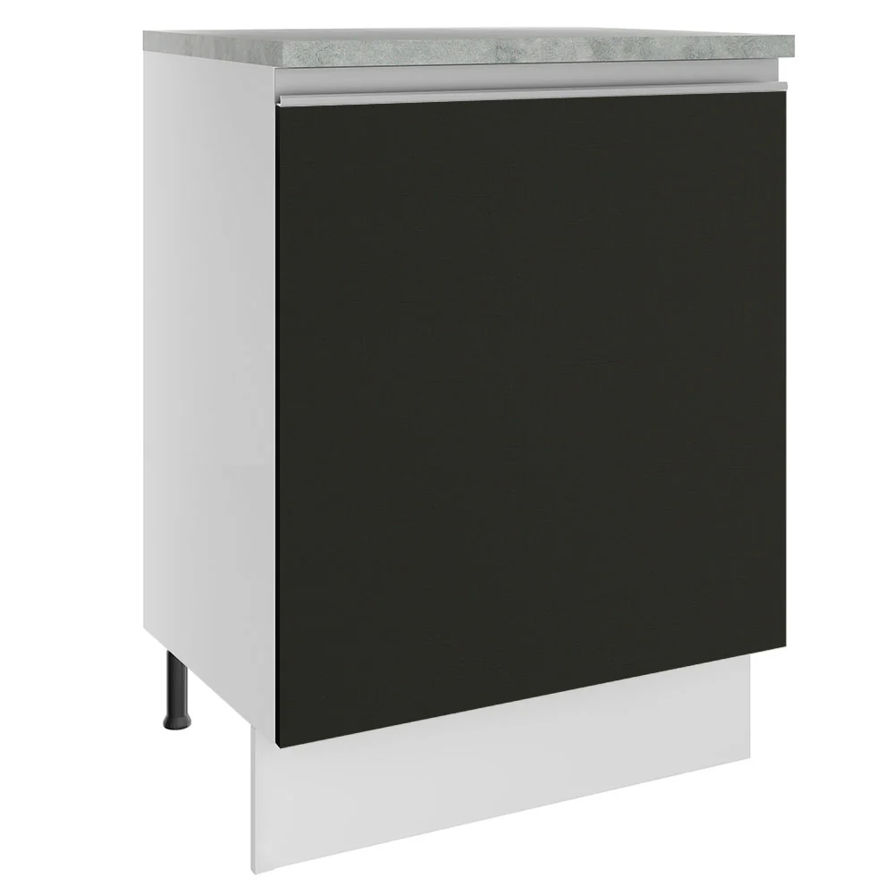 Balcão Madesa Glamy 60 x 60 cm 1 Porta (Com Tampo) Branco/Preto