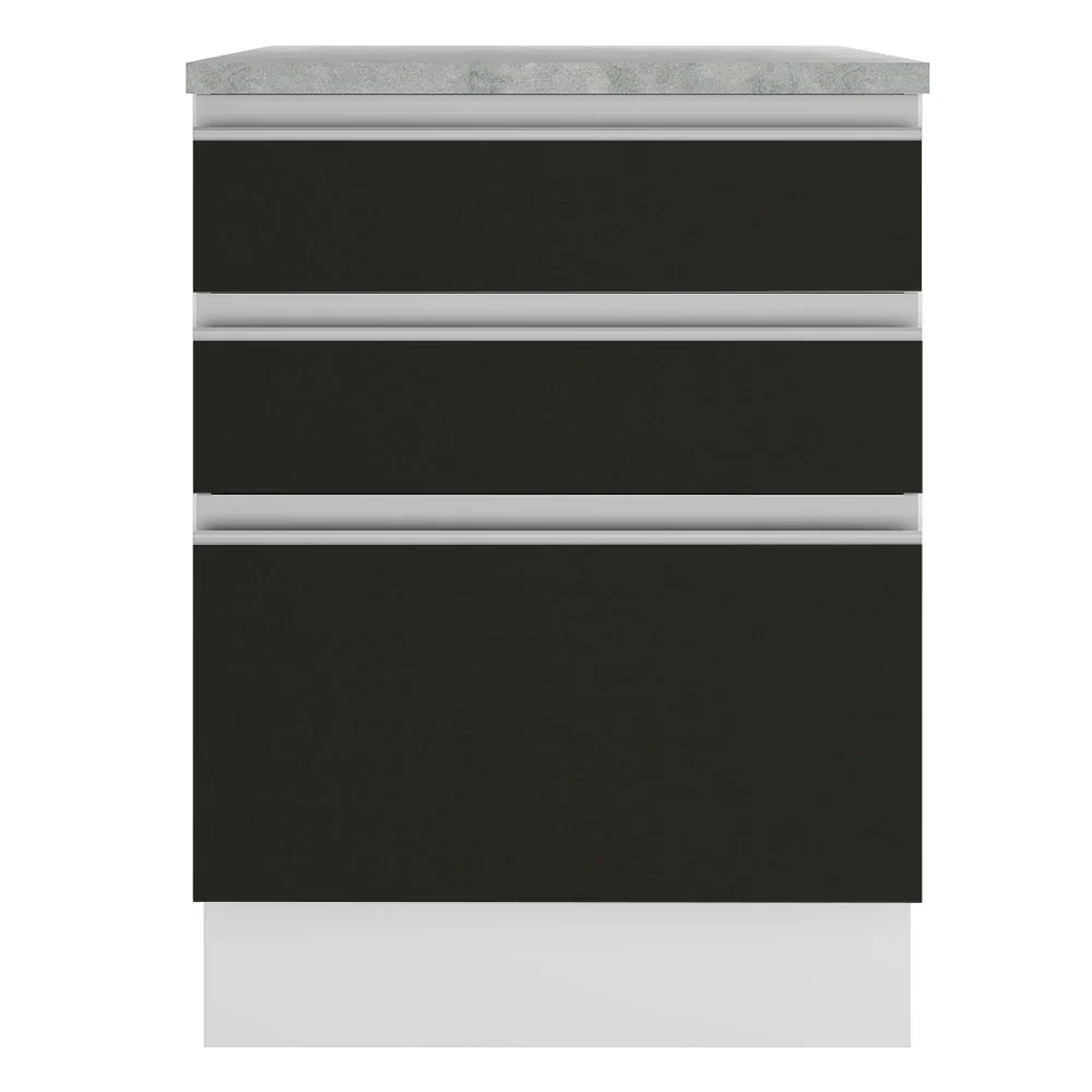 Balcão Madesa Glamy 60 x 60 cm 3 Gavetas (Com Tampo) Branco/Preto - Image 11