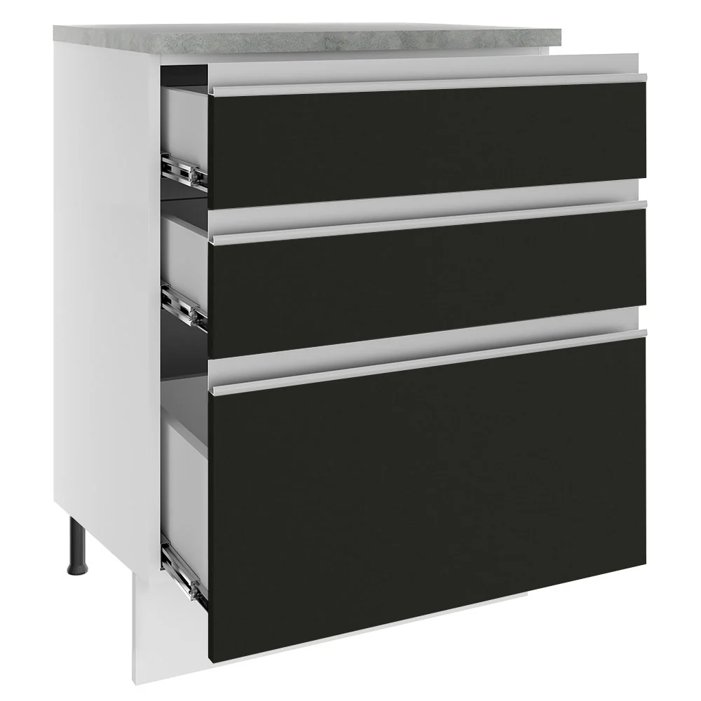 Balcão Madesa Glamy 60 x 60 cm 3 Gavetas (Com Tampo) Branco/Preto - Image 3