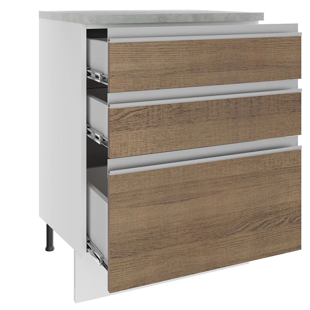 Balcão Madesa Glamy 60 cm 3 Gavetas Branco/Rustic - Image 3