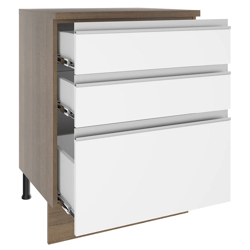 Balcão Madesa Glamy 60 x 60 cm 3 Gavetas (Com Tampo) Rustic/Branco - Image 3