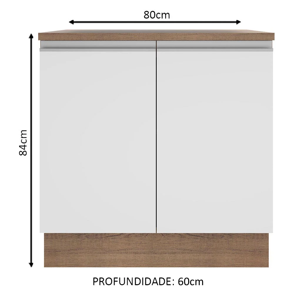 Balcão Madesa Glamy 80 x 60 cm 2 Portas (Com Tampo) Rustic/Branco - Image 2