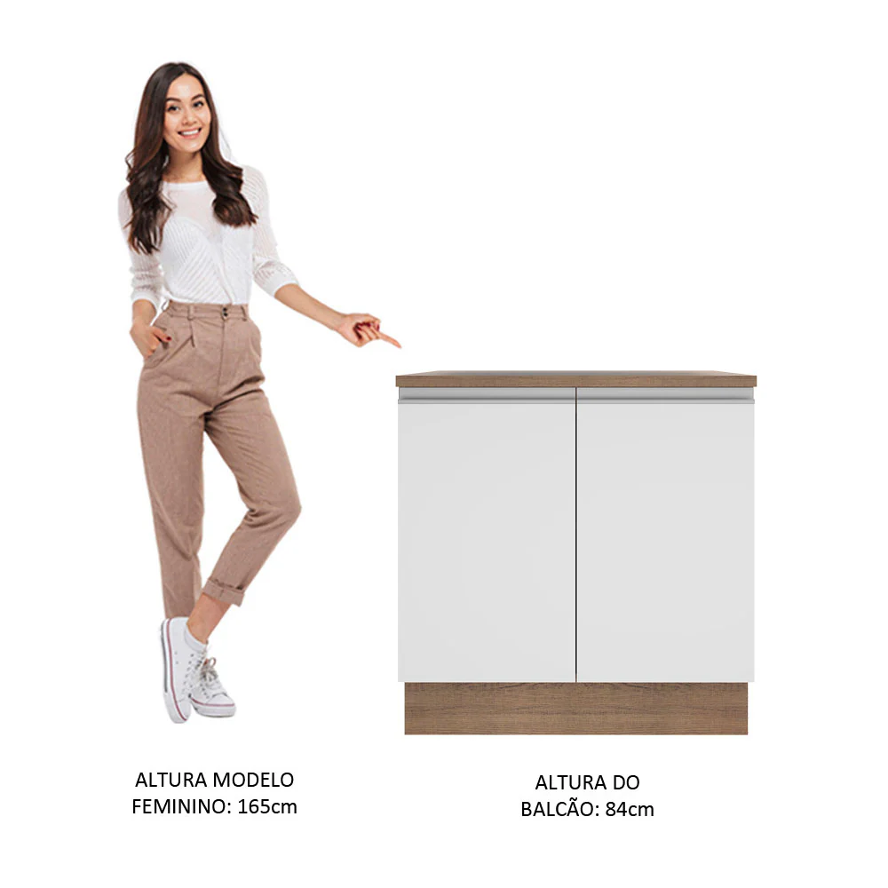Balcão Madesa Glamy 80 x 60 cm 2 Portas (Com Tampo) Rustic/Branco - Image 6