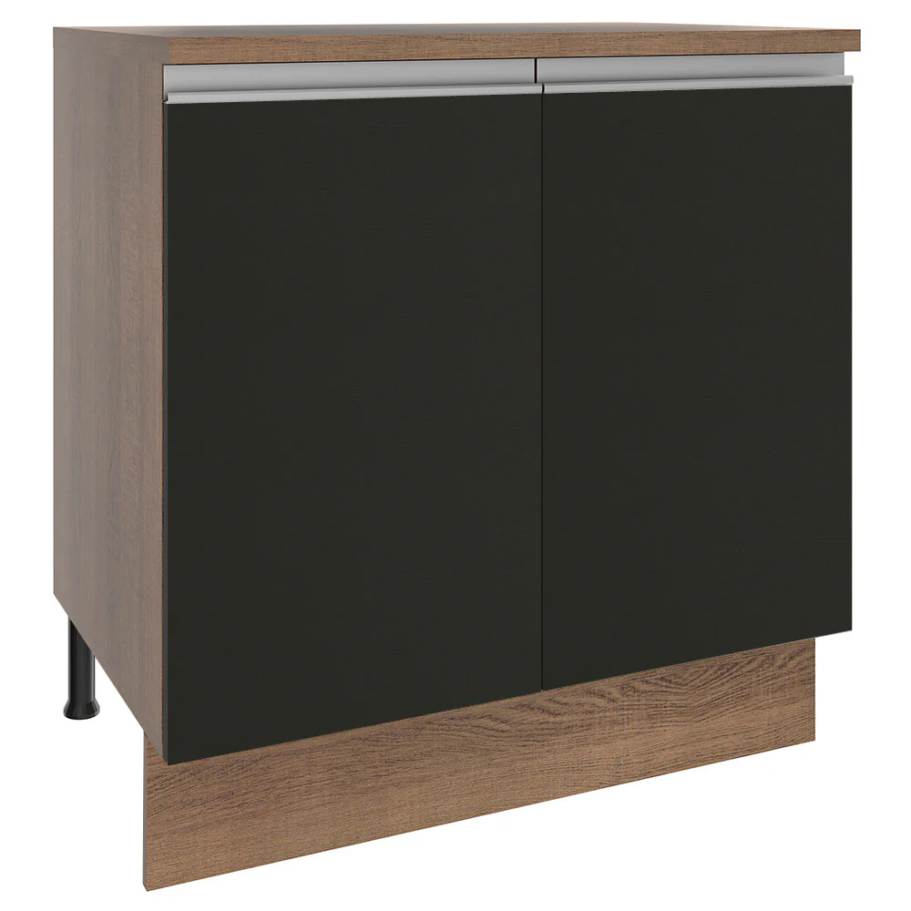 Balcão Madesa Glamy 80 x 60 cm 2 Portas (Com Tampo) Rustic/Preto