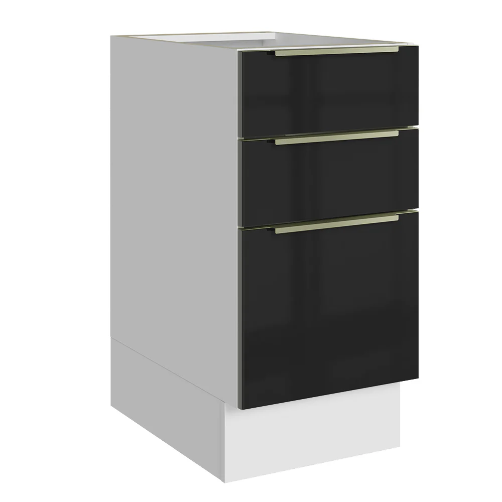 Balcão de Cozinha 40 x 60 cm 3 Gavetas (Sem Tampo) Branco/Preto Lux Madesa