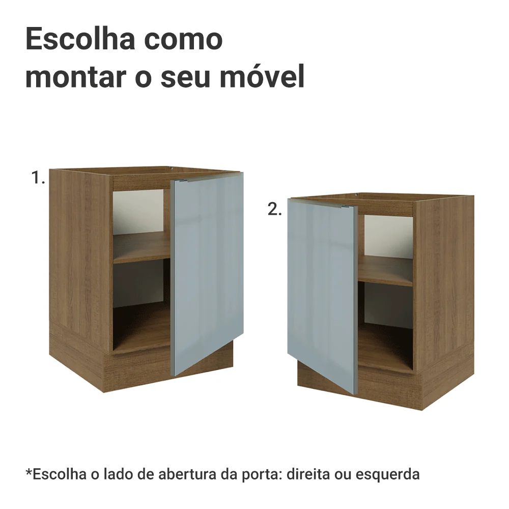 Balcão de Cozinha 60 x 60 cm 1 Porta (Sem Tampo) Rustic/Cinza Lux Madesa - Image 5