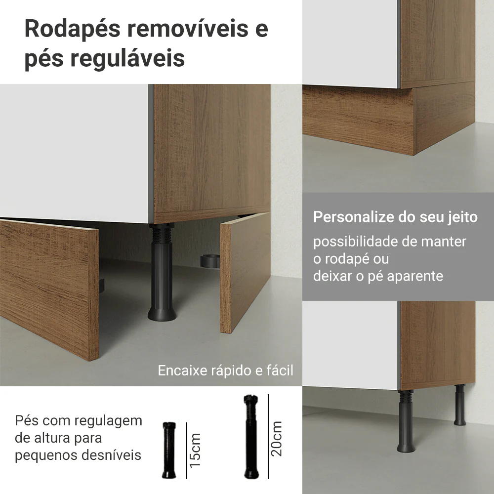 Balcão de Cozinha 70 x 60 cm 2 Portas (Sem Tampo) Rustic/Branco Veludo Lux Madesa - Image 8