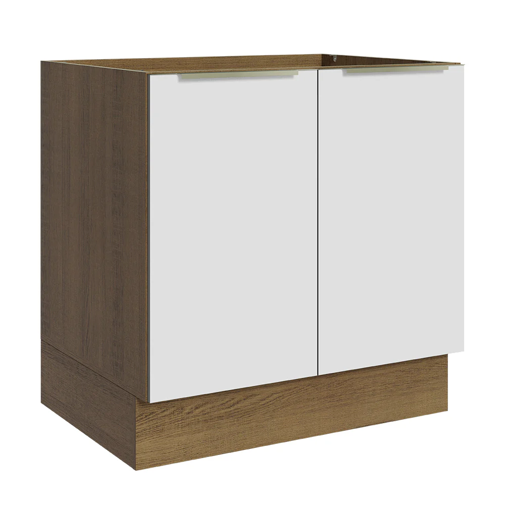 Balcão de Cozinha 80 x 60 cm 2 Portas (Sem Tampo) Rustic/Branco Veludo Lux Madesa
