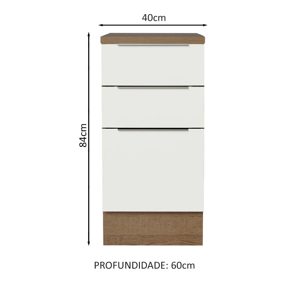 Balcão Madesa Stella 40 x 60 cm 3 Gavetas (Com Tampo) Rustic/Branco - Image 2