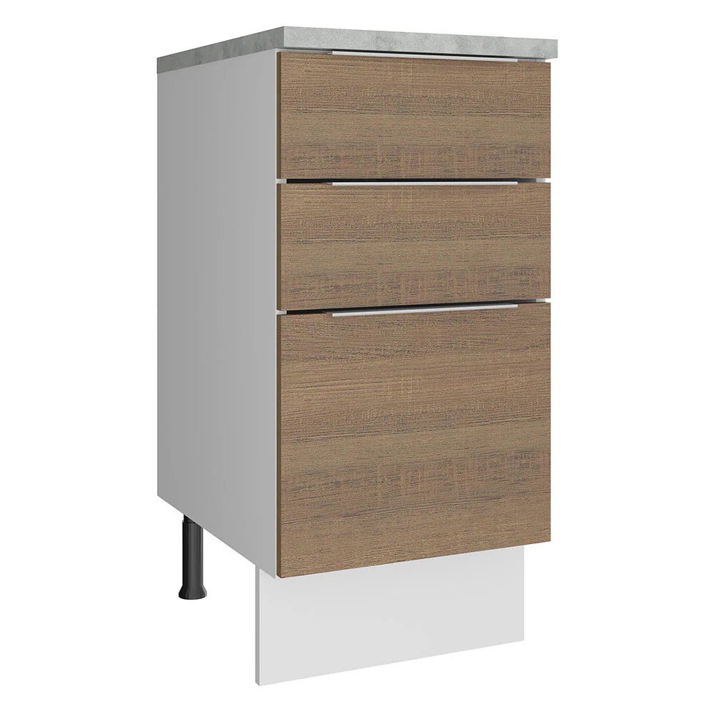 Balcão Madesa Stella 40 cm 3 Gavetas Branco/Rustic