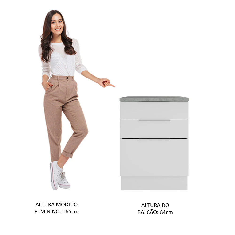 Balcão Madesa Stella 60 cm 3 Gavetas Branco - Image 4