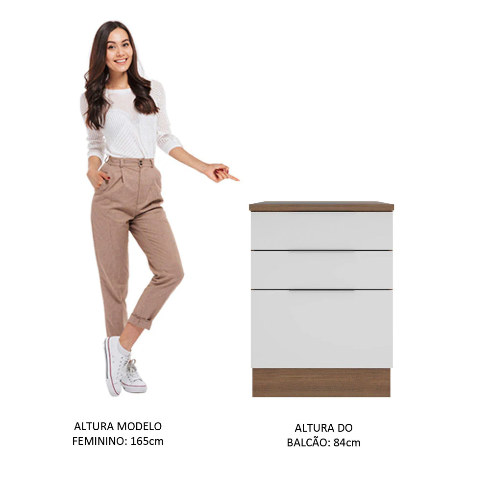 Balcão Madesa Stella 60 cm 3 Gavetas Rustic/Branco - Image 4