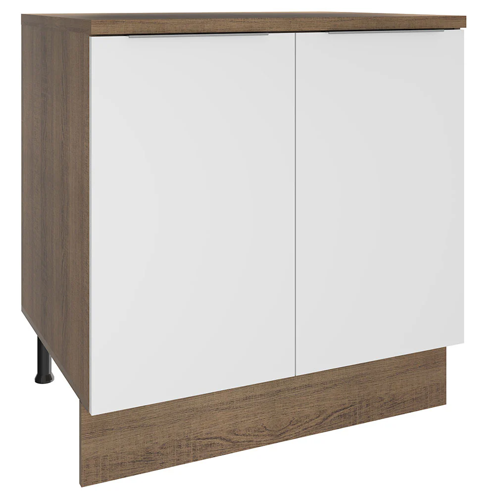 Balcão Madesa Stella 80 x 60 cm 2 Portas (Com Tampo) Rustic/Branco