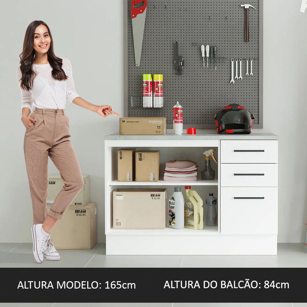 Balcão Multiuso 120cm 2 Portas 3 Gavetas Branco Agata Madesa - Image 6