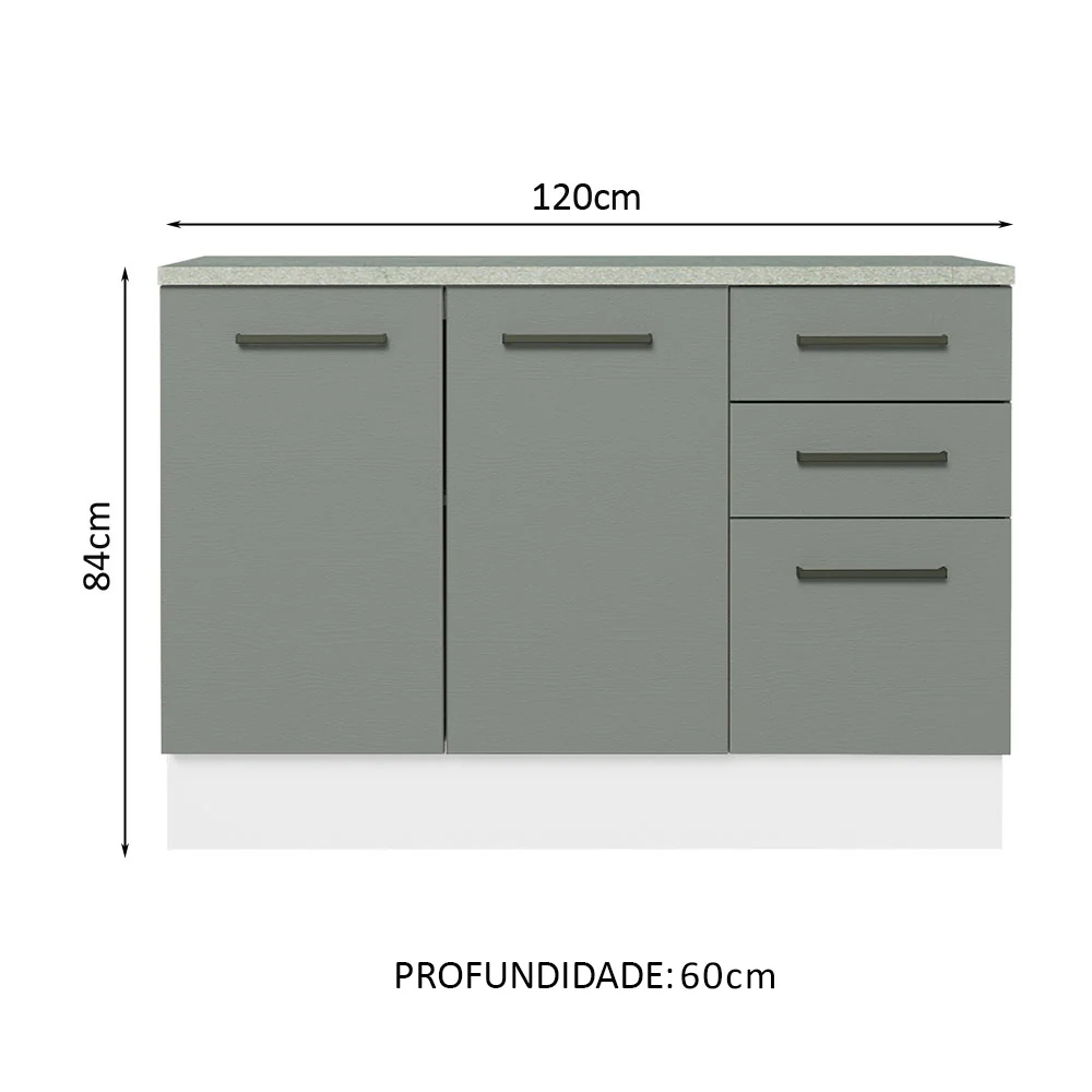 Balcão Multiuso 120cm 2 Portas 3 Gavetas Branco/Cinza Agata Madesa - Image 3