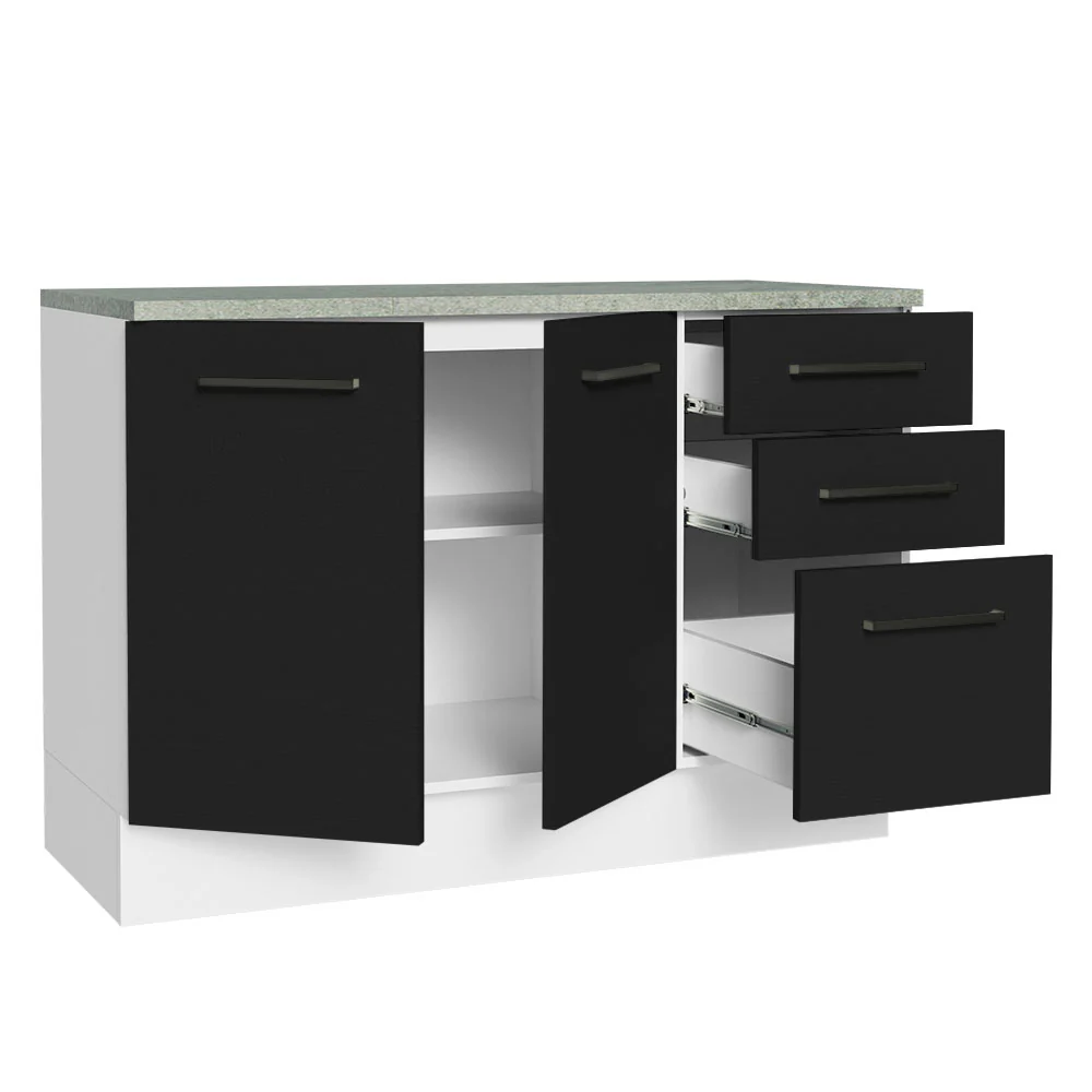 Balcão Multiuso 120cm 2 Portas 3 Gavetas Branco/Preto Agata Madesa - Image 5