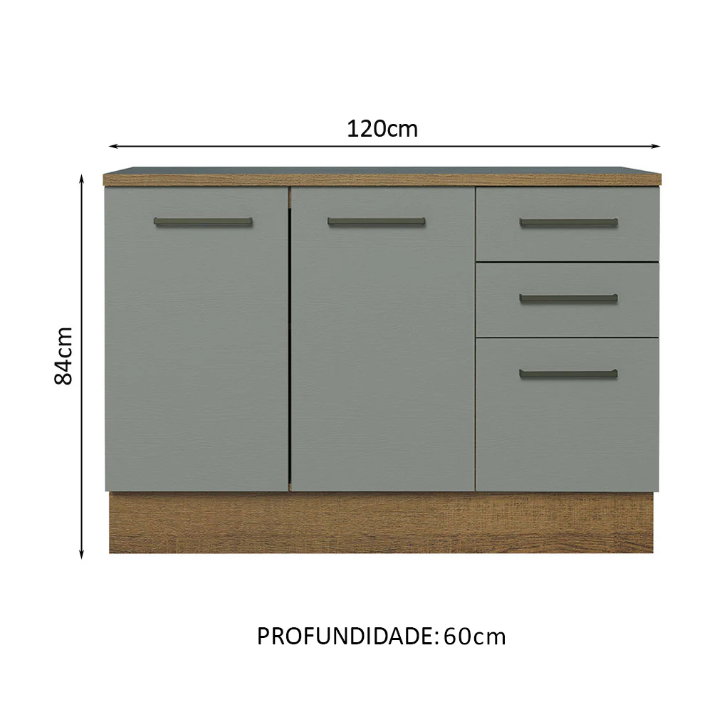 Balcão Multiuso 120cm 2 Portas 3 Gavetas Rustic/Cinza Agata Madesa - Image 3