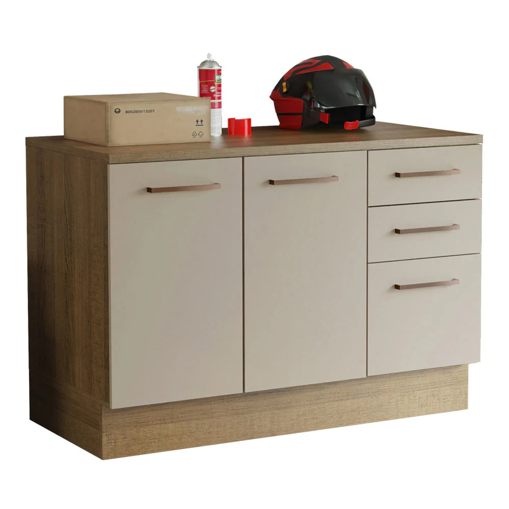 Balcão Multiuso 120cm 2 Portas 3 Gavetas Rustic/Crema Agata Madesa - Image 2