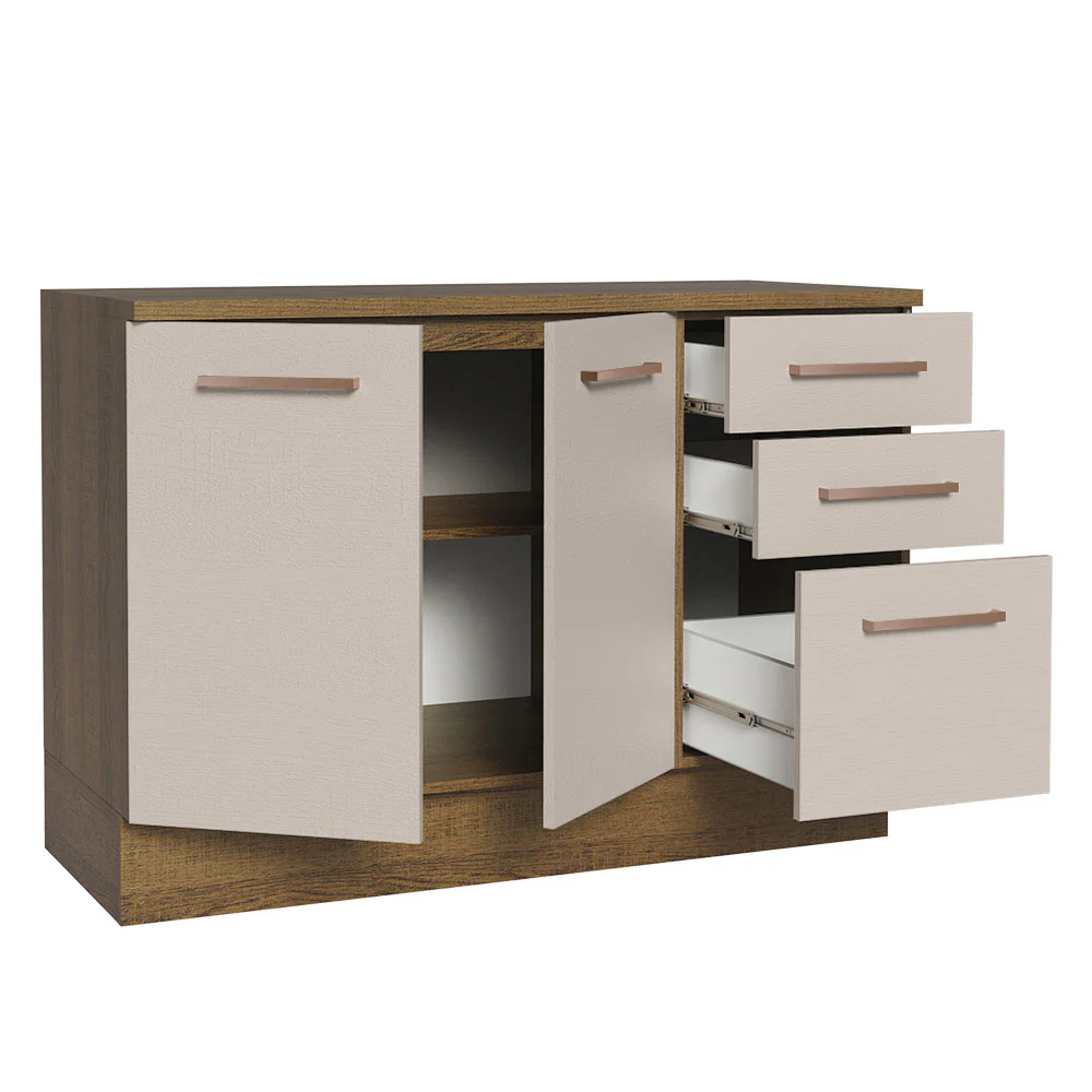 Balcão Multiuso 120cm 2 Portas 3 Gavetas Rustic/Crema Agata Madesa - Image 5