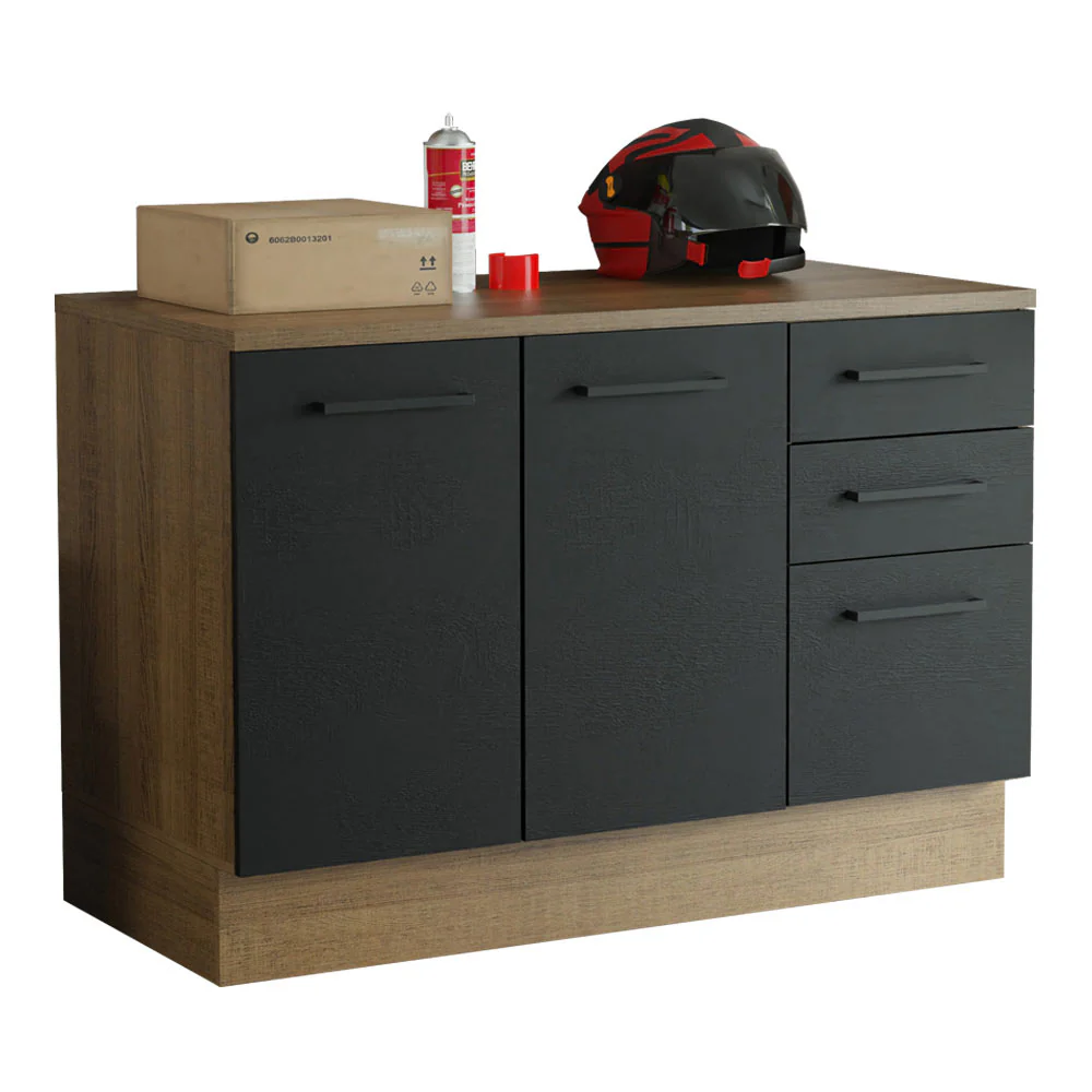 Balcão Multiuso 120cm 2 Portas 3 Gavetas Rustic/Preto Agata Madesa - Image 2