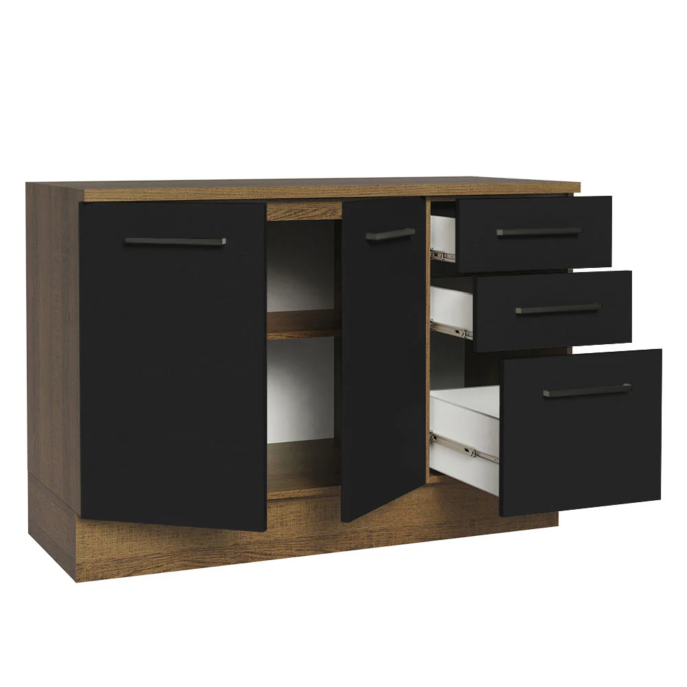 Balcão Multiuso 120cm 2 Portas 3 Gavetas Rustic/Preto Agata Madesa - Image 5