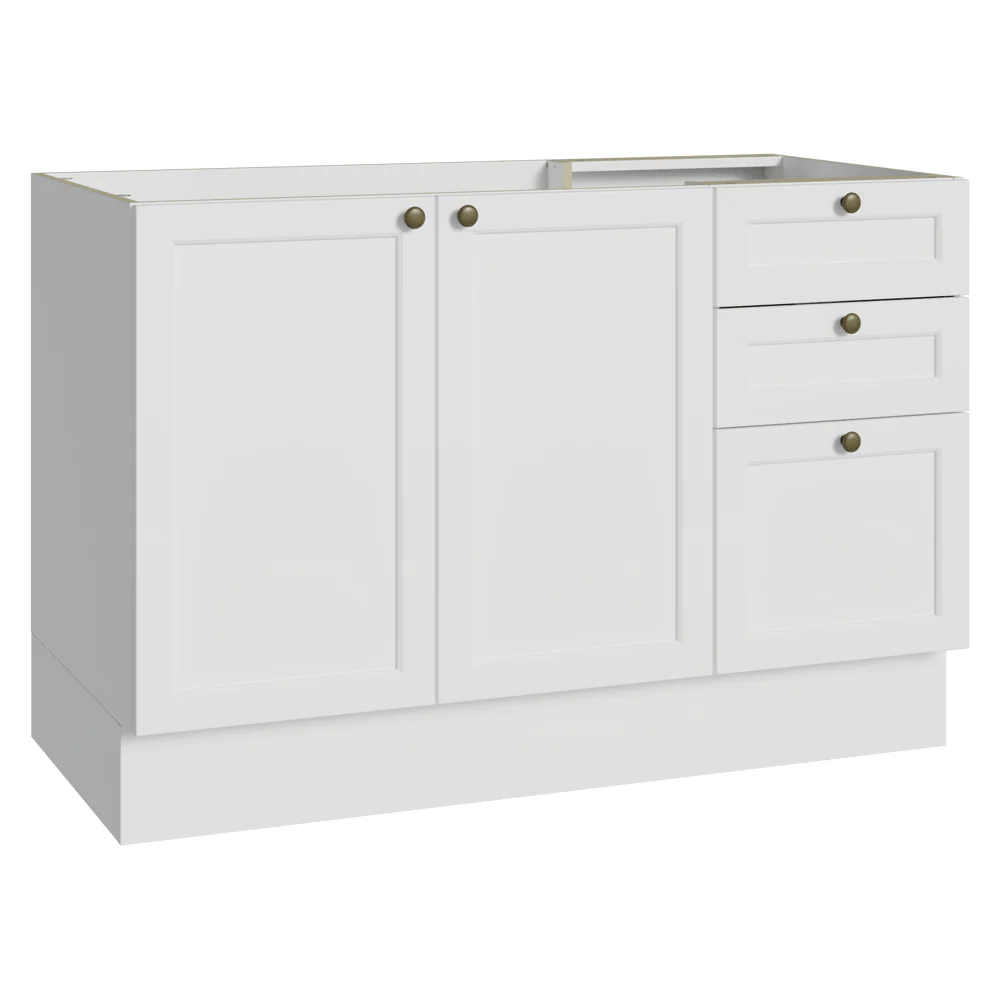 Balcão de Pia 120 cm 2 Portas 3 Gavetas (Sem Tampo) Branco Vik Madesa