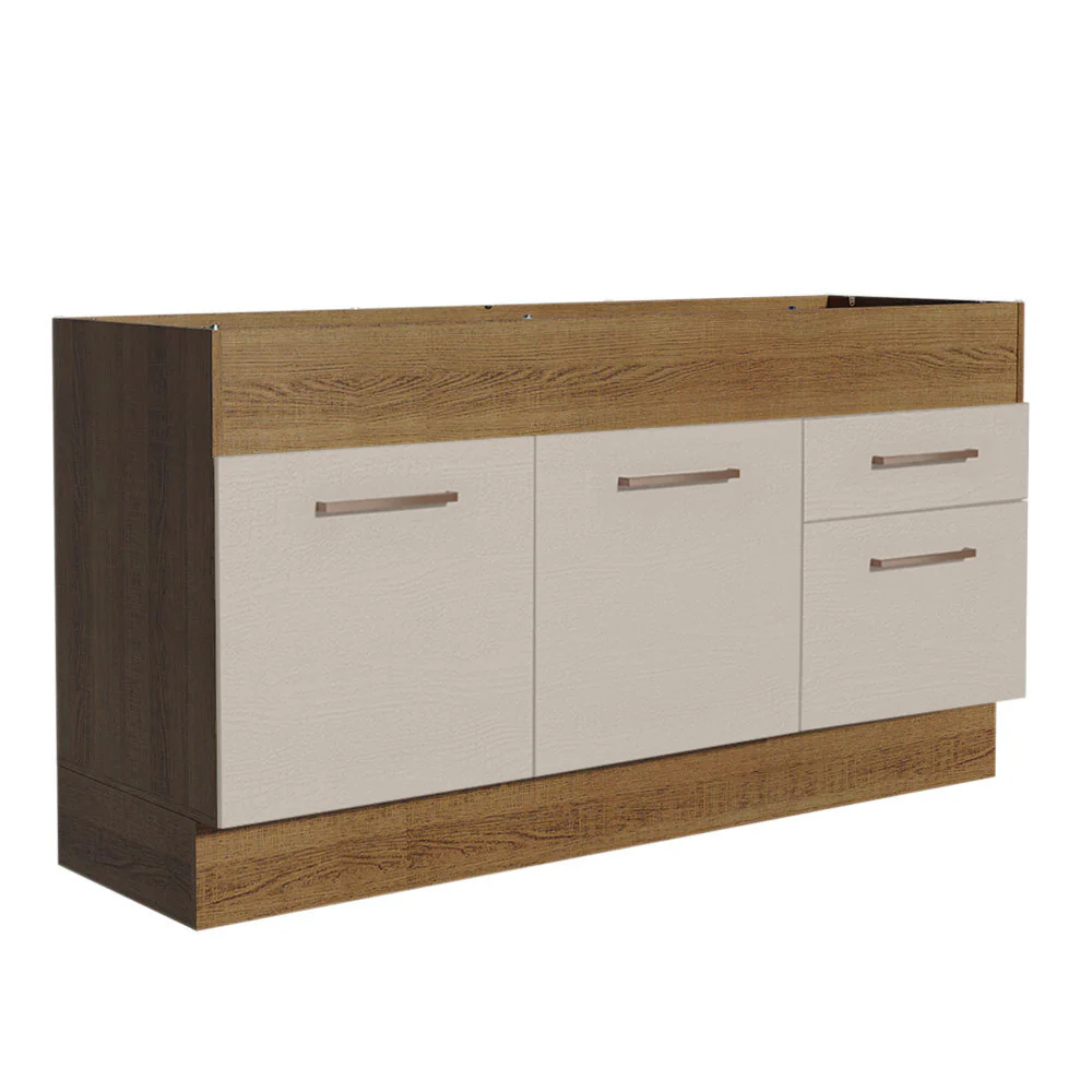 Balcão de Pia 150 cm 2 Portas e 2 Gavetas (Sem Tampo e Pia) Rustic/Crema Agata Madesa