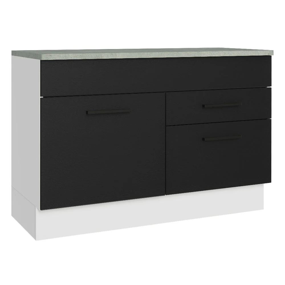Balcão Cozinha 1 Porta e 2 Gavetas (Com Tampo) Branco/Preto Agata Madesa