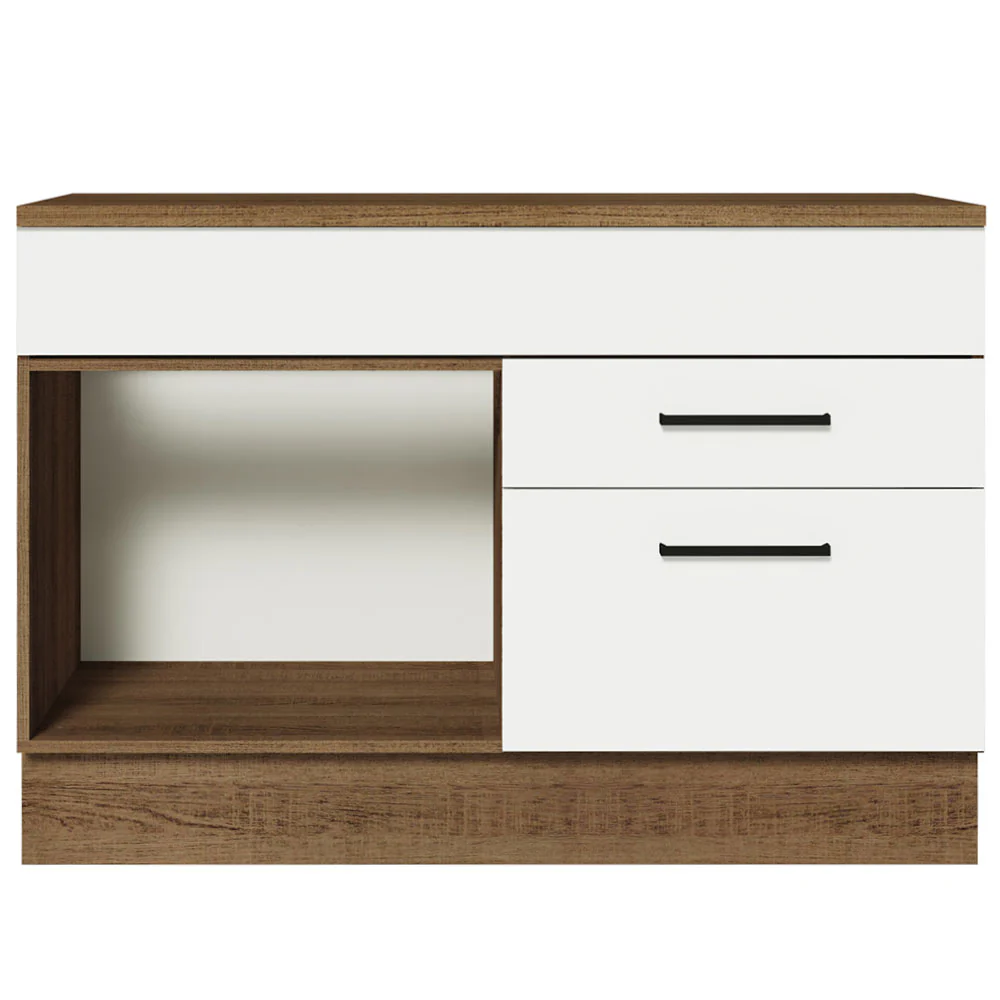Balcão Cozinha 1 Porta e 2 Gavetas (Com Tampo) Rustic/Branco Agata Madesa - Image 6