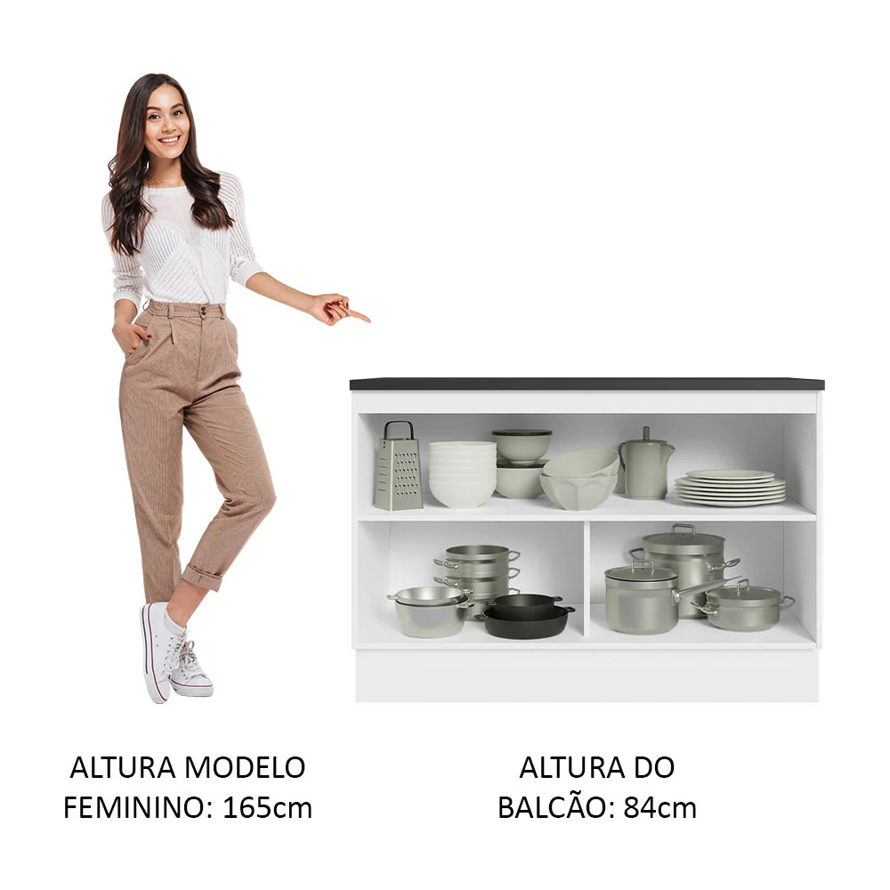 Balcão Cozinha 100% MDF 120 cm 2 Portas Branco Acordes Madesa - Image 6