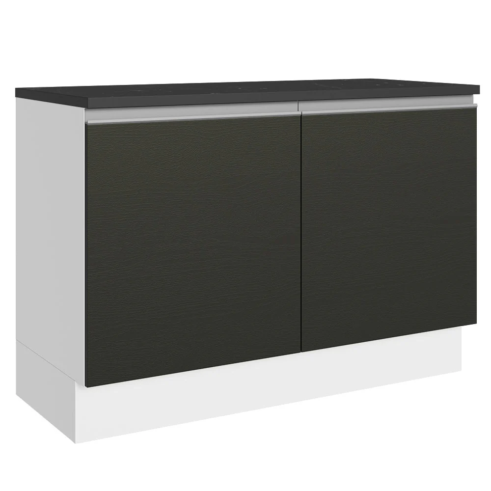 Balcão Cozinha 100% MDF 120 cm 2 Portas Branco/Preto Acordes Madesa