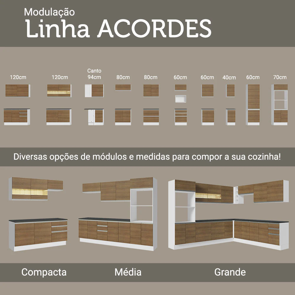 Balcão Cozinha 100% MDF 120 cm 2 Portas Branco/Rustic Acordes Madesa - Image 10