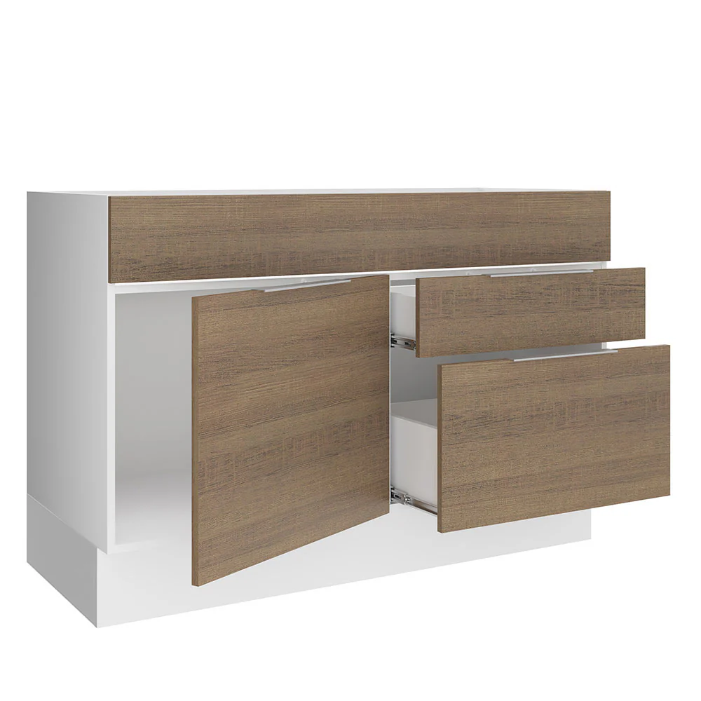 Balcão de Pia Cozinha 120 x 60 cm 1 Porta 2 Gavetas (Sem Tampo) Branco/Rustic Stella Madesa - Image 4
