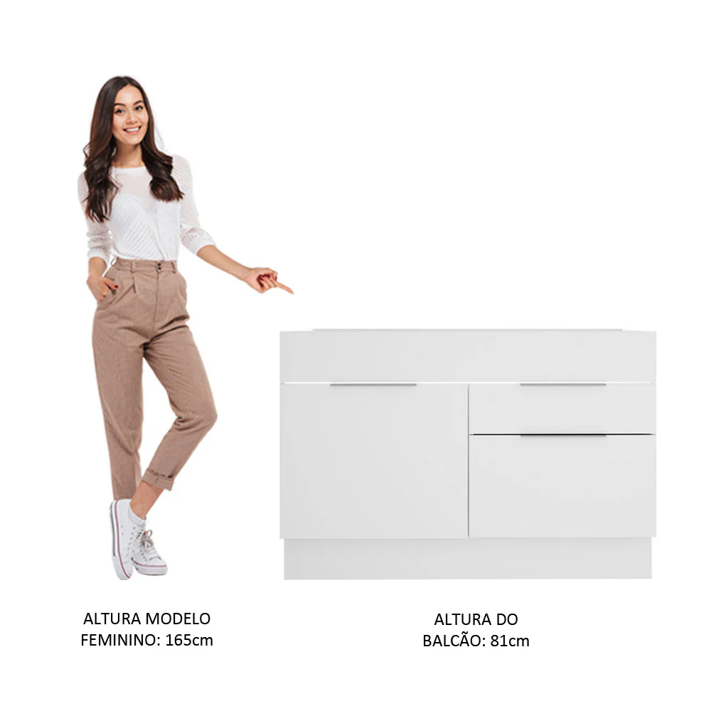 Balcão de Pia Cozinha 120 x 60 cm 1 Porta e 2 Gavetas (Sem Tampo) Branco Stella Madesa - Image 5