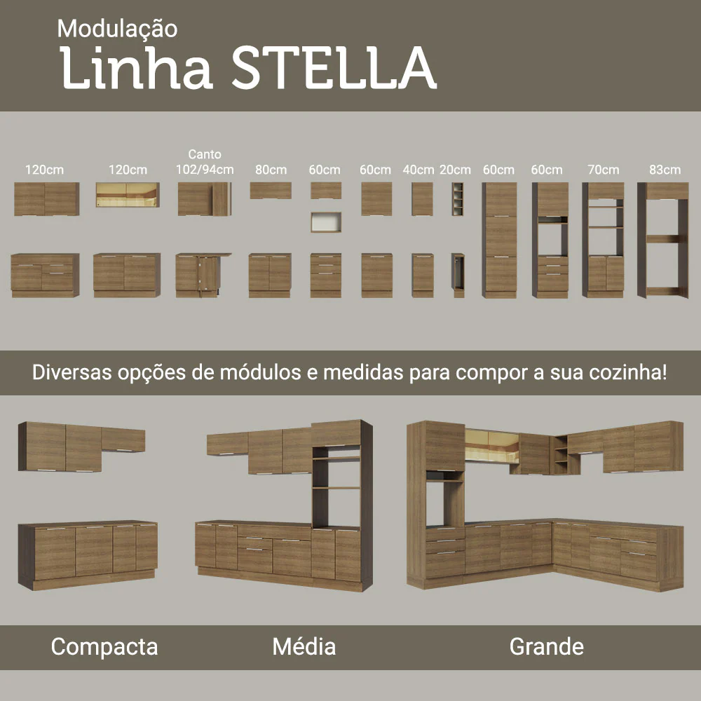 Balcão de Pia Cozinha 120 x 60 cm 1 Porta 2 Gavetas (Sem Tampo) Rustic Stella Madesa - Image 9