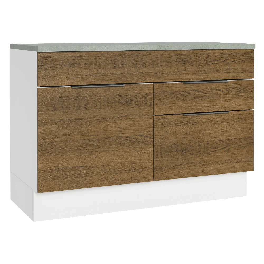 Balcão Cozinha 120 x 60 cm 1 Portas e 2 Gavetas (Com Tampo) Branco/Rustic Stella Madesa