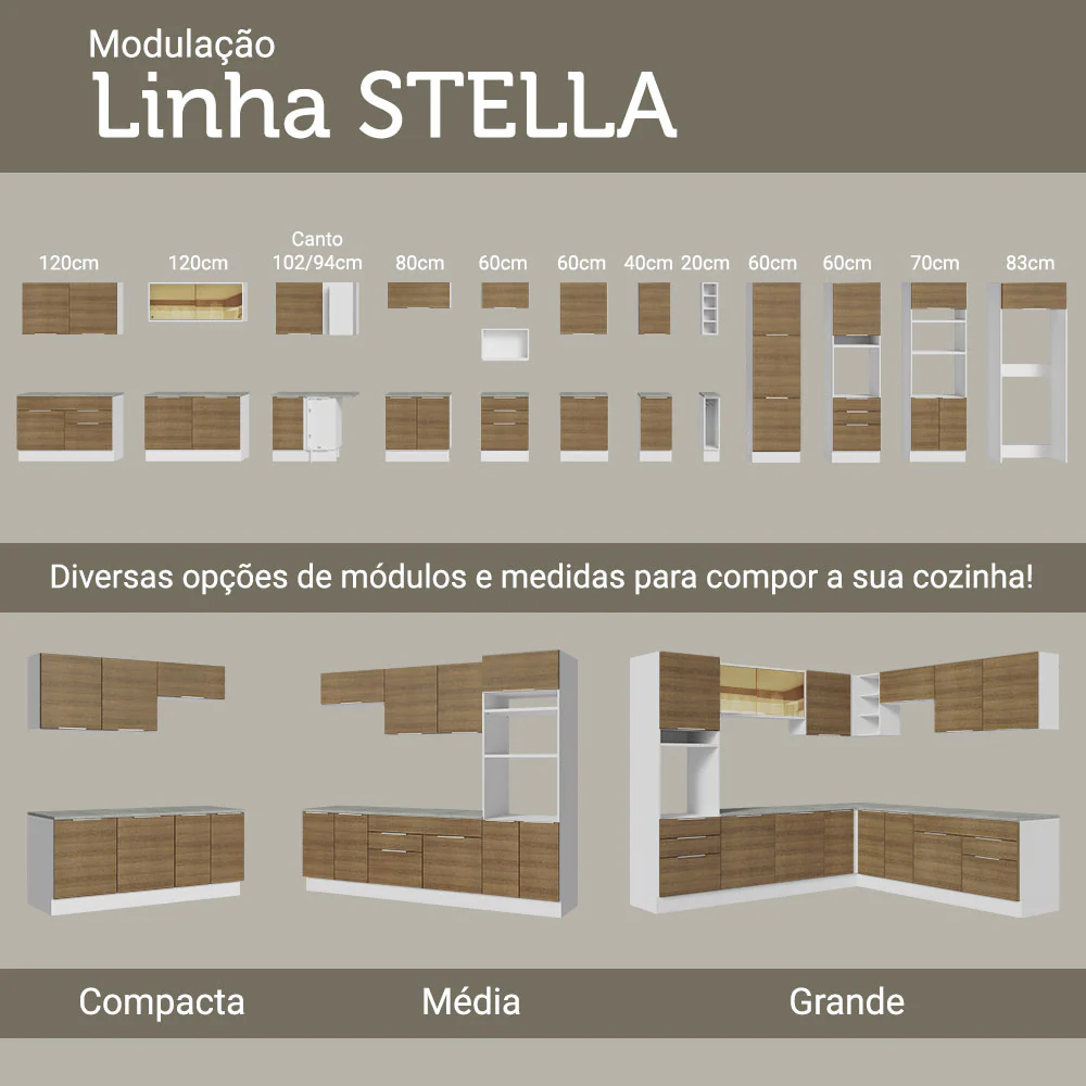 Balcão Cozinha 120 x 60 cm 1 Portas e 2 Gavetas (Com Tampo) Branco/Rustic Stella Madesa - Image 9
