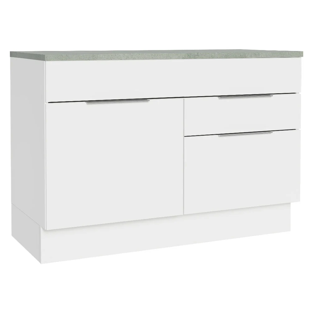 Balcão Cozinha 120 x 60 cm 1 Portas e 2 Gavetas (Com Tampo) Branco Stella Madesa