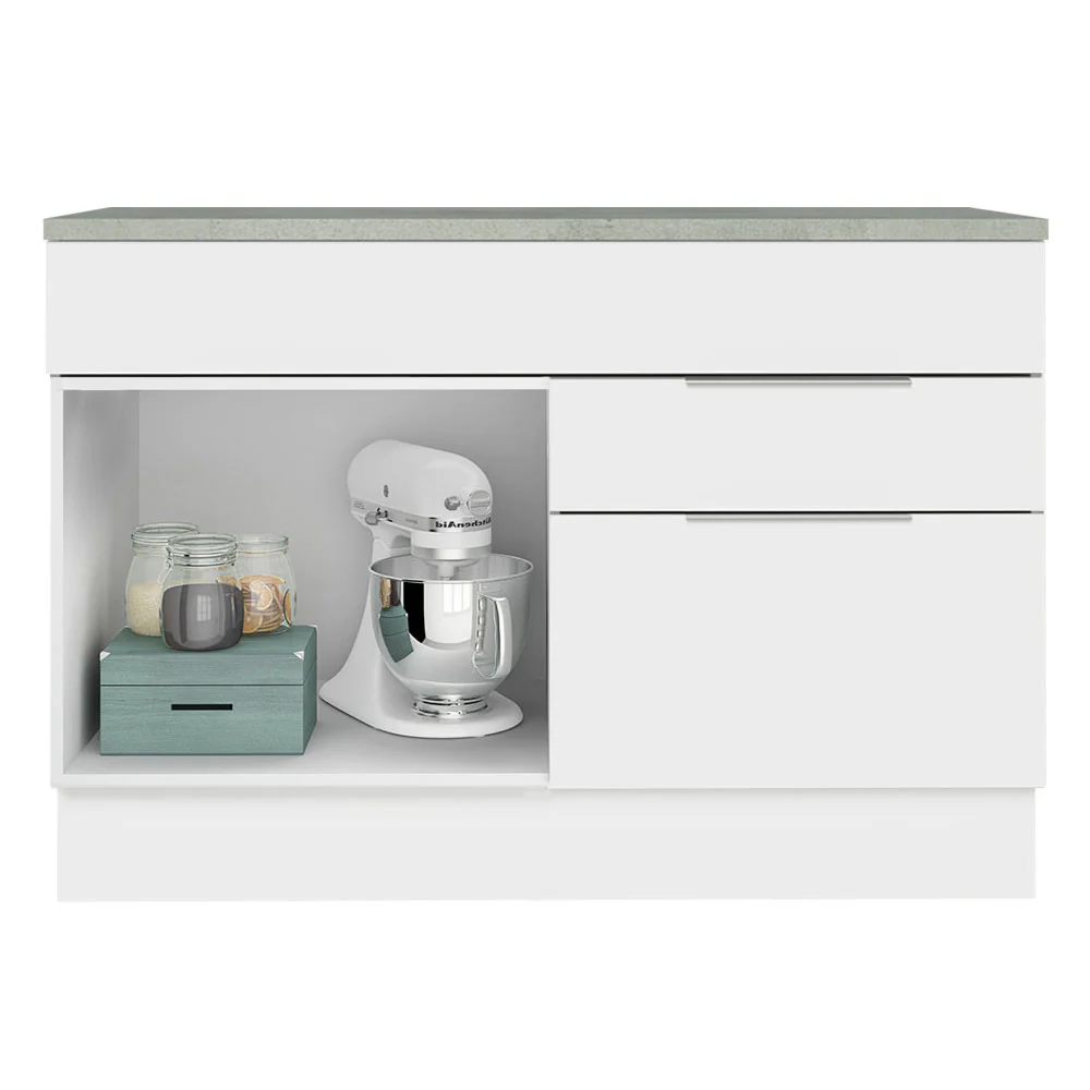 Balcão Cozinha 120 x 60 cm 1 Portas e 2 Gavetas (Com Tampo) Branco Stella Madesa - Image 3