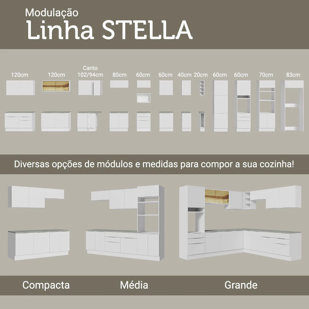 Balcão Cozinha 120 x 60 cm 1 Portas e 2 Gavetas (Com Tampo) Branco Stella Madesa - Image 9