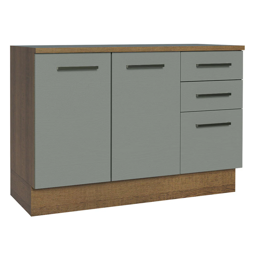 Balcão Cozinha 120 x 60 cm 2 Portas e 3 Gavetas (Com Tampo) Rustic/Cinza Agata Madesa