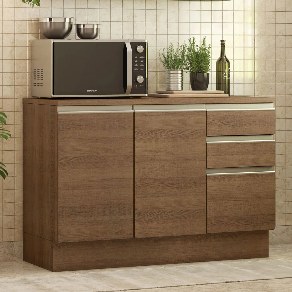 Balcão Cozinha 120 x 60 cm 2 Portas e 3 Gavetas (Com Tampo) Rustic Glamy Madesa - Image 2