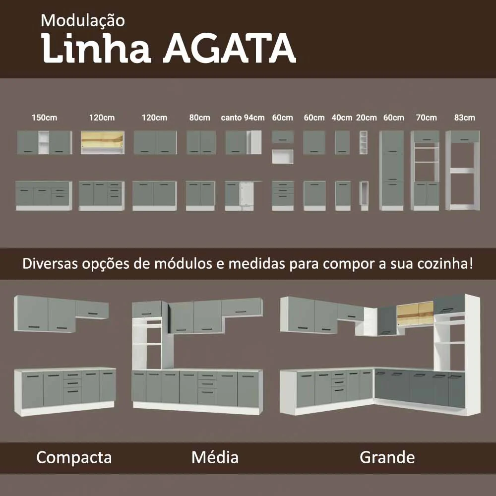 Balcão Cozinha 2 Portas (Com Tampo) Branco/Cinza Agata Madesa - Image 9