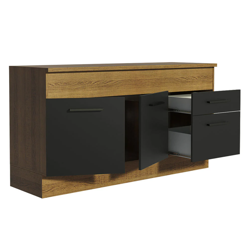 Balcão Madesa Agata 150 cm 2 Portas e 2 Gavetas (Com Tampo) Rustic/Preto - Image 4