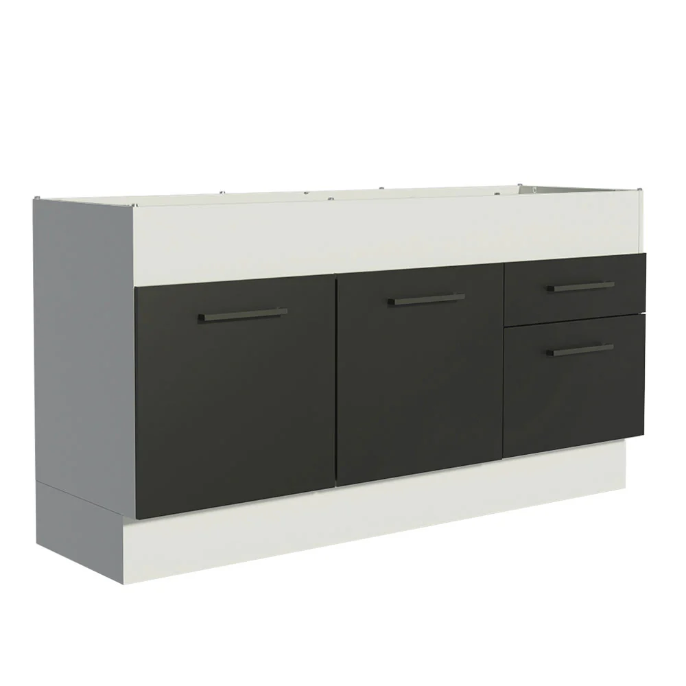 Balcão de Pia Madesa Agata 150 cm 2 Portas e 2 Gavetas (Sem Tampo e Pia) Branco/Preto