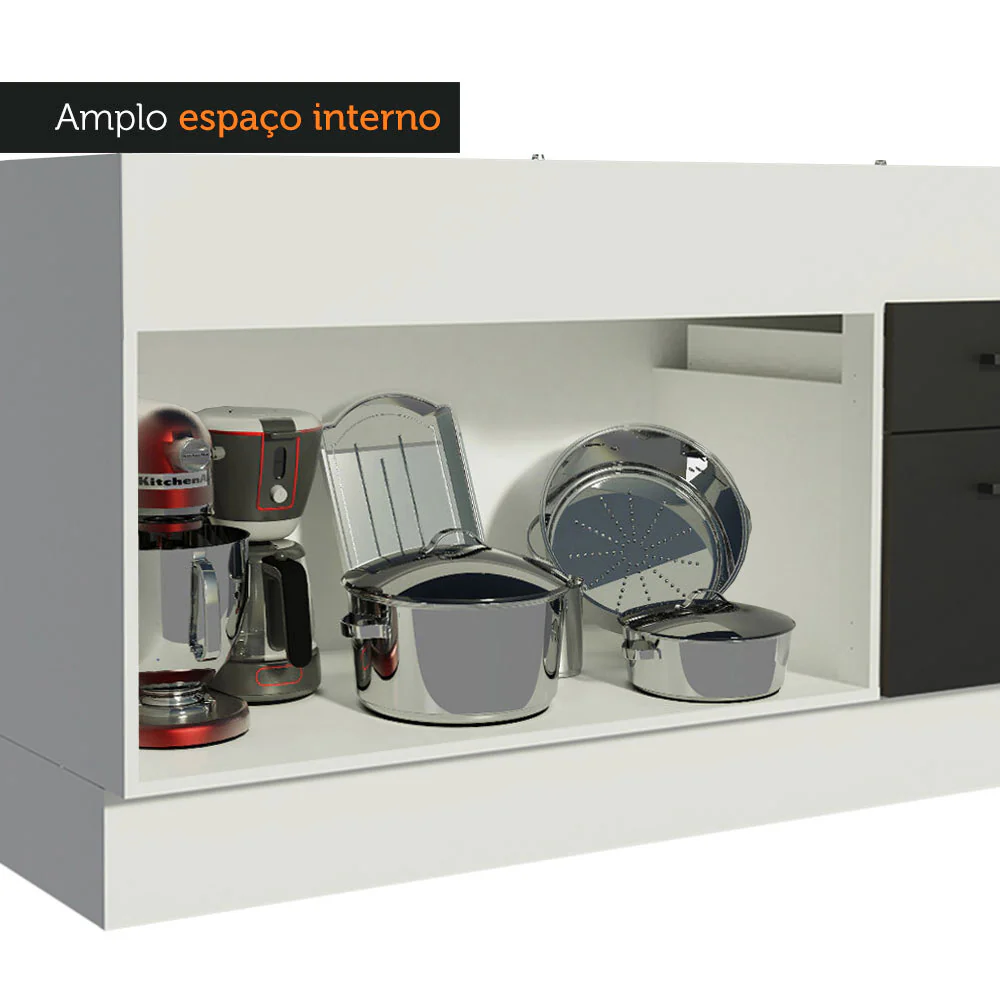 Balcão de Pia Madesa Agata 150 cm 2 Portas e 2 Gavetas (Sem Tampo e Pia) Branco/Preto - Image 7